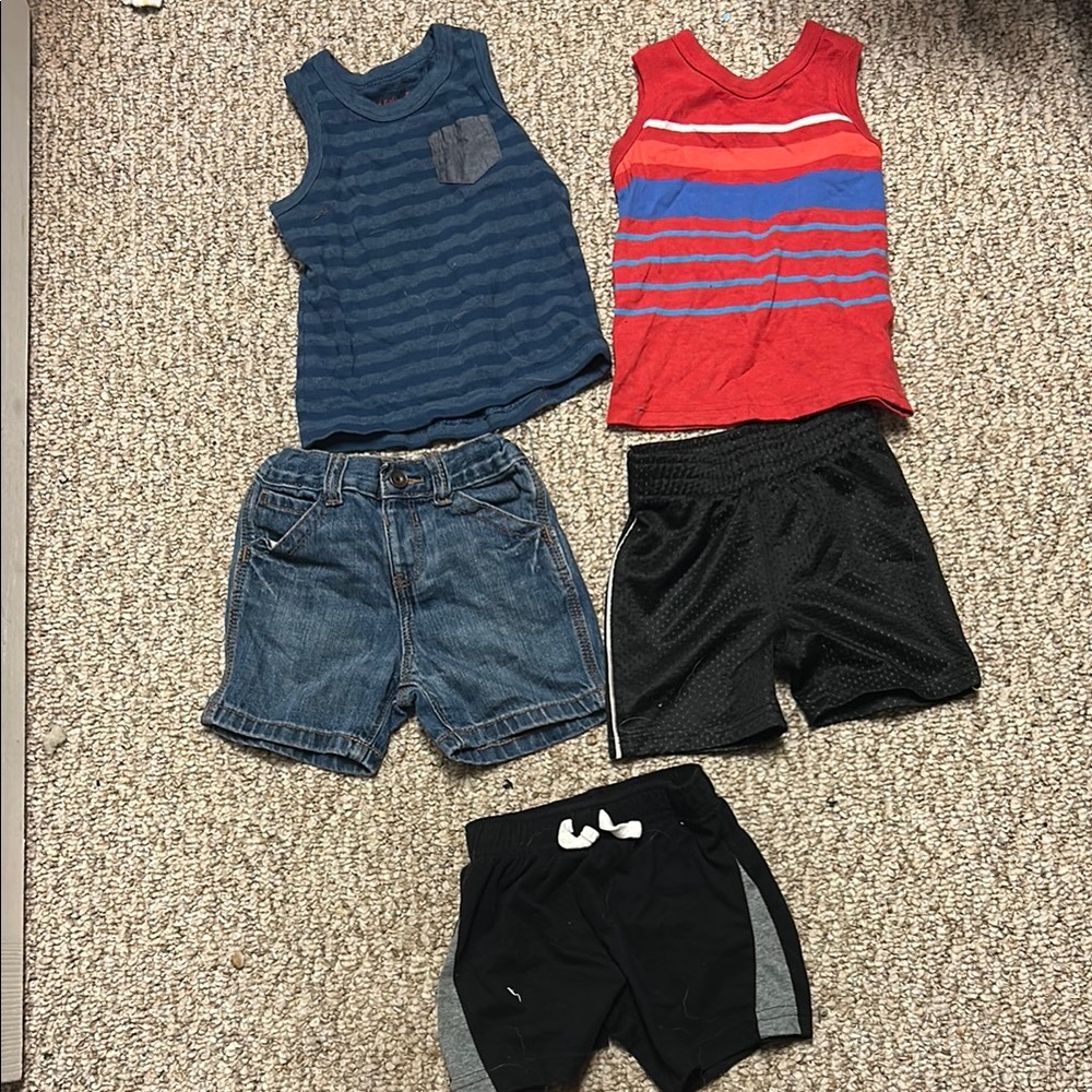 Kids Matching Set - Red and Blue Tank Tops with Shorts